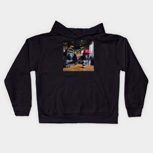 two gorillas enjoying beer in bar Kids Hoodie